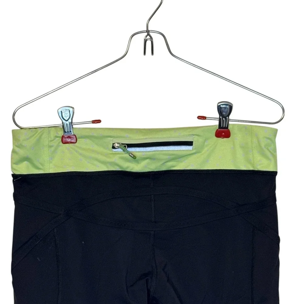 Lululemon Women Pants Lime Polka Dot Waistband Crop Leggings Reflective Accent 8